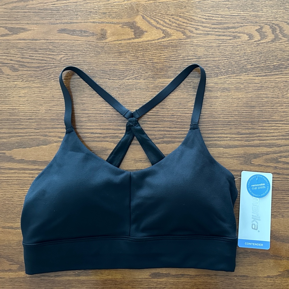 NWT Marika Contender Medium Impact Racer Back Black Sports Bra Size Medium
